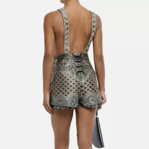 🔱 CAMILLA Black Dynasty Days Open-back Brocade Fitted Playsuit 🔱 - Picture 15 of 16